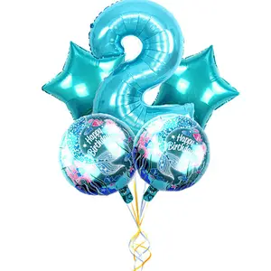 5Pcs Mermaid Birthday Balloon With 30 Inch Number Balloon Set For Birthday Party Hanging Decorations Mermaid Theme Foil Balloons