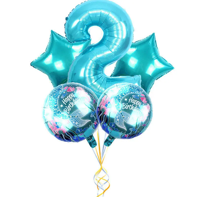 5Pcs Mermaid Birthday Balloon With 30 Inch Number Balloon Set For Birthday Party Hanging Decorations Mermaid Theme Foil Balloons