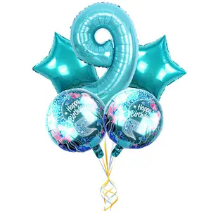 5Pcs Mermaid Birthday Balloon With 30 Inch Number Balloon Set For Birthday Party Hanging Decorations Mermaid Theme Foil Balloons