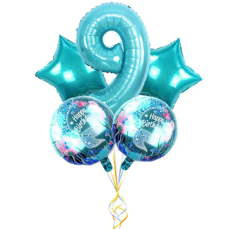 5Pcs Mermaid Birthday Balloon With 30 Inch Number Balloon Set For Birthday Party Hanging Decorations Mermaid Theme Foil Balloons