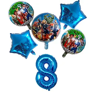 6Pcs Super Hero Spiderman Avengers Foil Balloons Set With 30Inch Number Balloon For Kids Birthday Party Decorations Helium Balloons  Sets