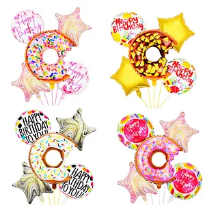Hot Selling 5Pcs Donut 18 Inch Happy Birthday Balloons Sets For Children Birthday Party Decoration Supplies