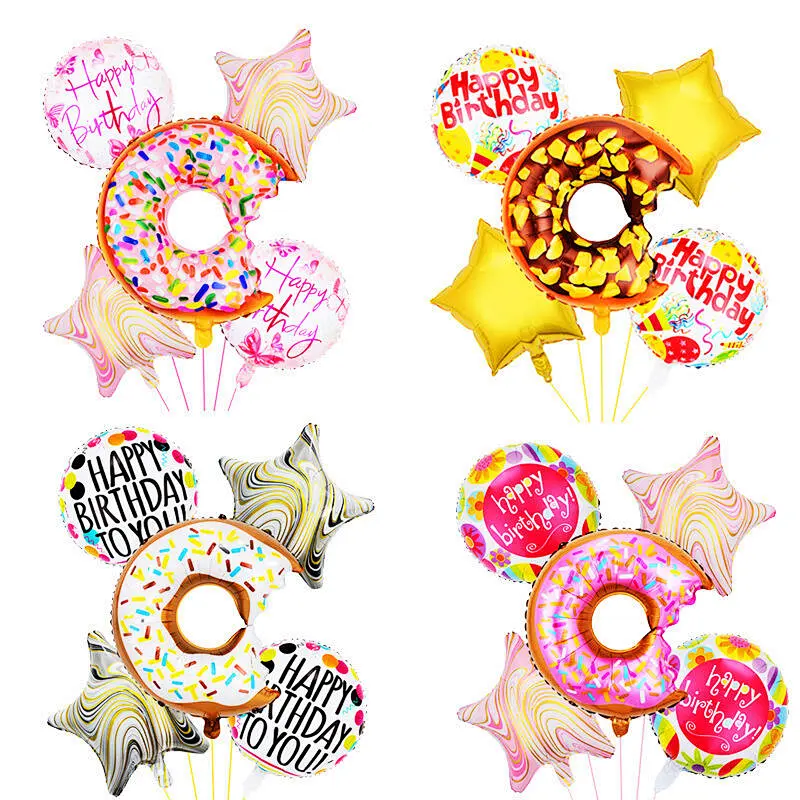 Hot Selling 5Pcs Donut 18 Inch Happy Birthday Balloons Sets For Children Birthday Party Decoration Supplies