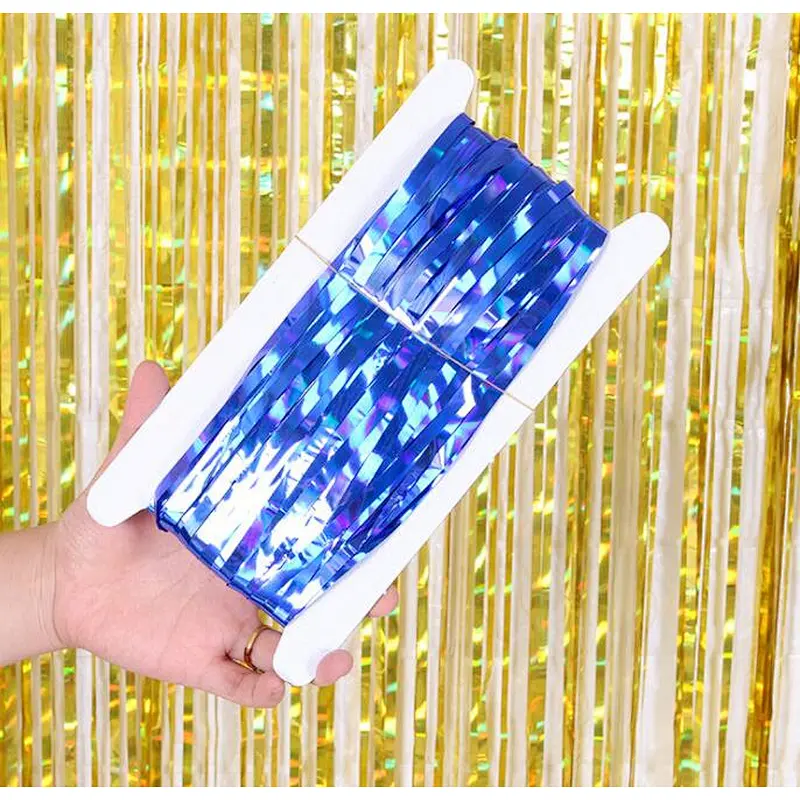 New arrive 1*2m Rainbow Colorful Foil Fringe Metallic Curtain Tassel Ceremony Background Tassel Birthday For Party Decoration