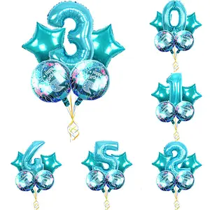 5Pcs Mermaid Birthday Balloon With 30 Inch Number Balloon Set For Birthday Party Hanging Decorations Mermaid Theme Foil Balloons