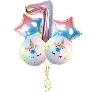 30 Inch Rainbow Gradient Color Number Balloon Set Unicorn Foil Balloon For Kid 0~9 Birthday Party Decor