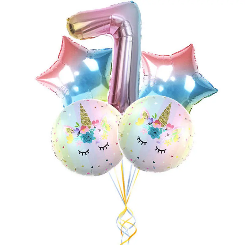 30 Inch Rainbow Gradient Color Number Balloon Set Unicorn Foil Balloon For Kid 0~9 Birthday Party Decor