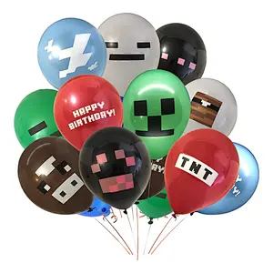 Pixel Game Party Theme Decoration Supplies Miner Player Ghost Spider Latex Balloon Set