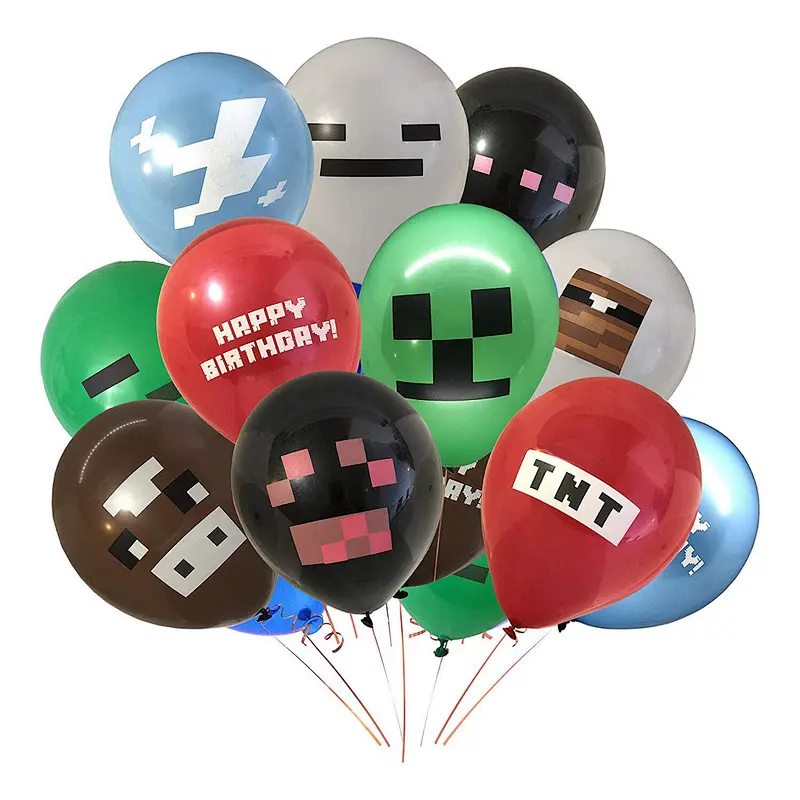 Pixel Game Party Theme Decoration Supplies Miner Player Ghost Spider Latex Balloon Set