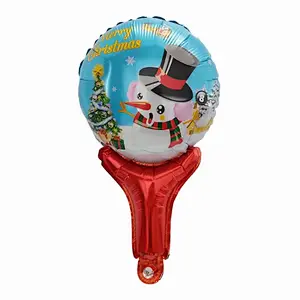 Christmas Santa Claus Snowman Foil Balloons Cartoon Handheld Stick Hand Stick Balloon Wholesale