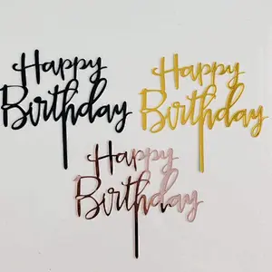 Party supplies Gold color Acrylic happy birthday Cake Topper 13x14cm size custom design cake topper