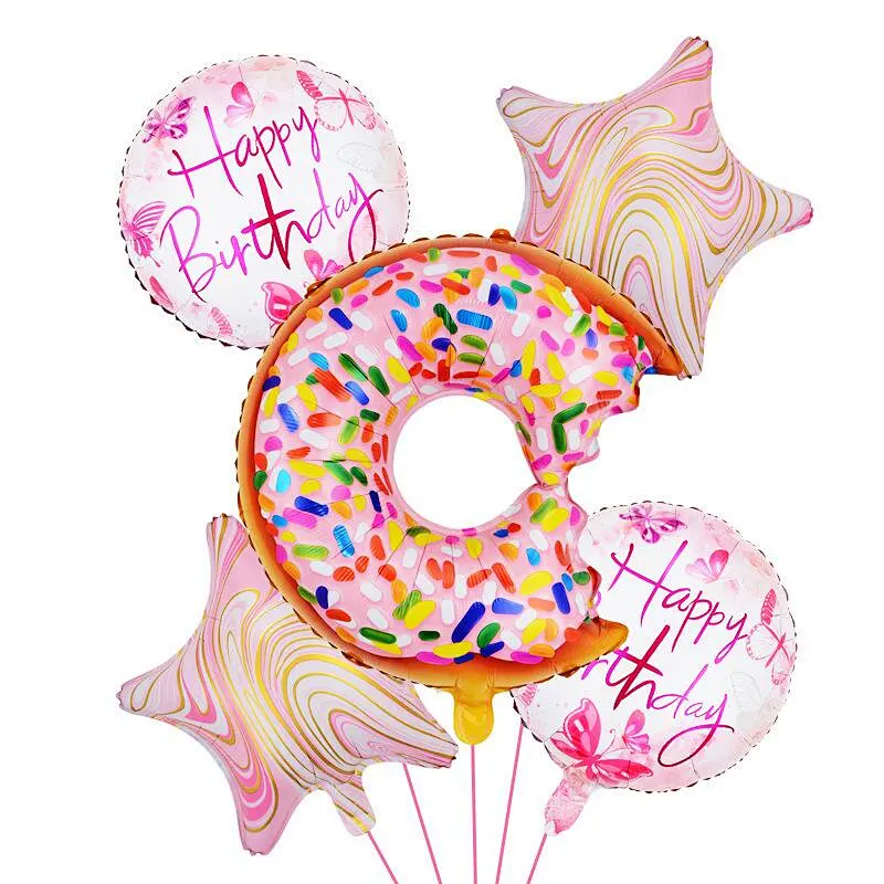 Hot Sale 5pcs Donuts Foil Balloons Bouquet Candy Star Balloon Happy Birthday Party Decoration
