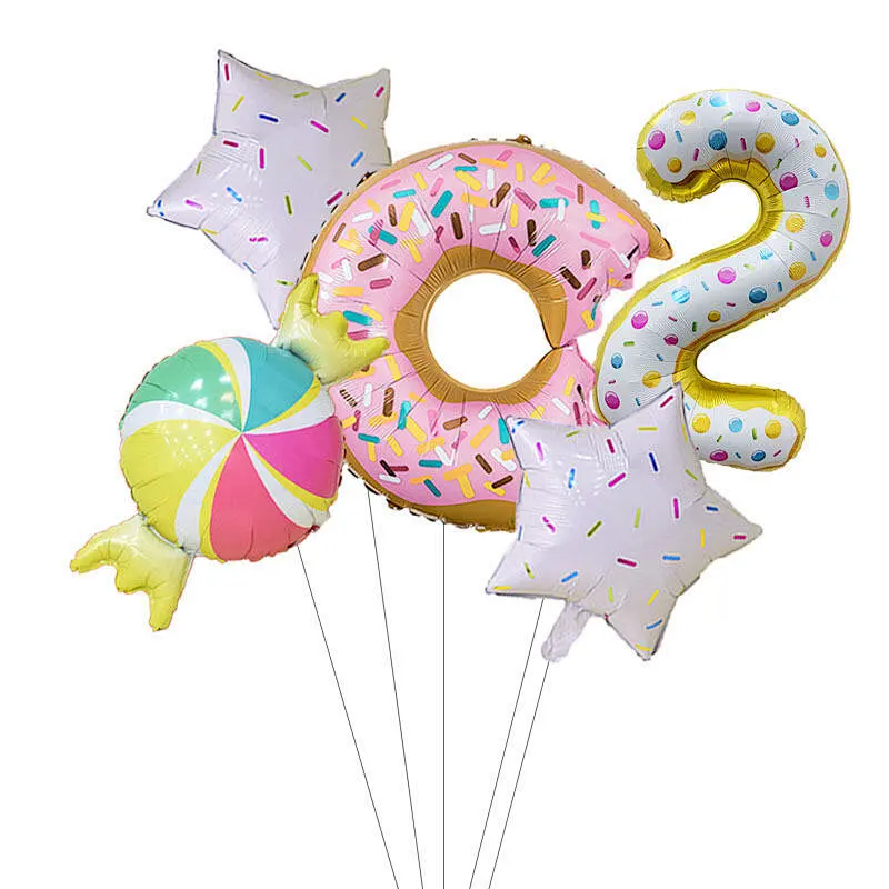 5 Pcs Ice Cream Doughnut Candy Aluminum Foil Balloon Set 30 Inch Color Candy Digital Balloon Set For Birthday Party Decoration