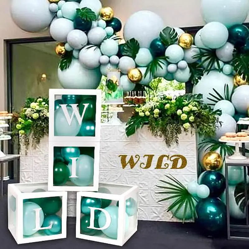 4PCS White Baby Shower Box Transparent Balloon set Gift gifts letter Boy Box For Baby Shower Decorations Birthday Party Supplies