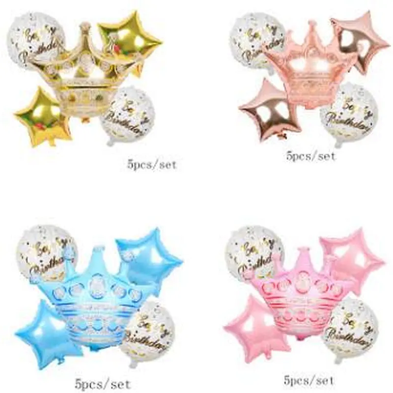 5pcs Crown Balloon Globos 18 Inch Happy Birthday Balloon Children Birthday Party Celebration Decoration Foil Balloon