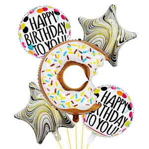Hot Selling 5Pcs Donut 18 Inch Happy Birthday Balloons Sets For Children Birthday Party Decoration Supplies