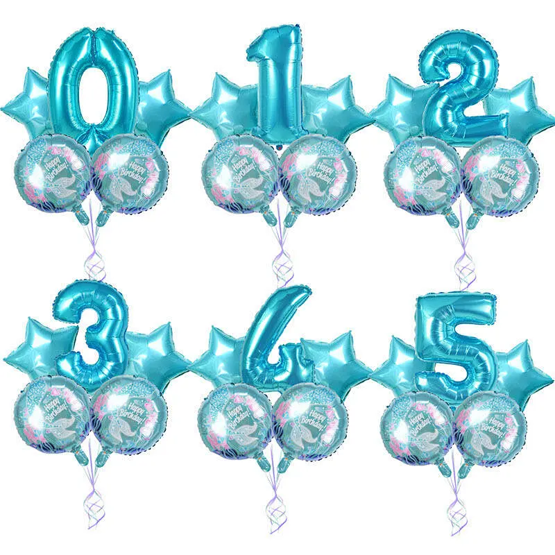 5Pcs Mermaid Birthday Balloon With 30 Inch Number Balloon Set For Birthday Party Hanging Decorations Mermaid Theme Foil Balloons