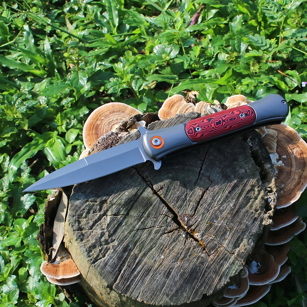 folding knife with belt clip – grey titanium plating blade