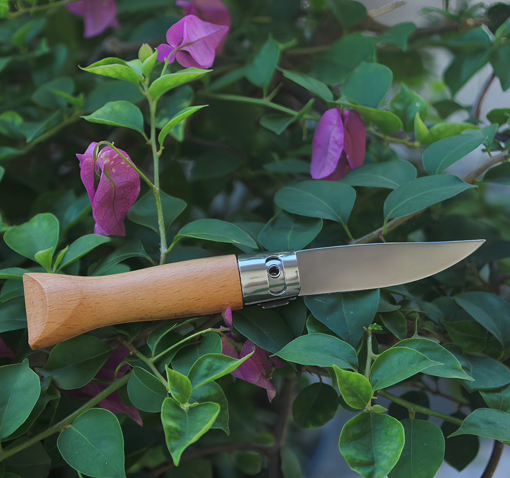 personalized utility knife with beech wood handle