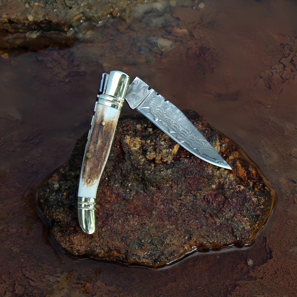 damascus steel blade folding knife for self defense