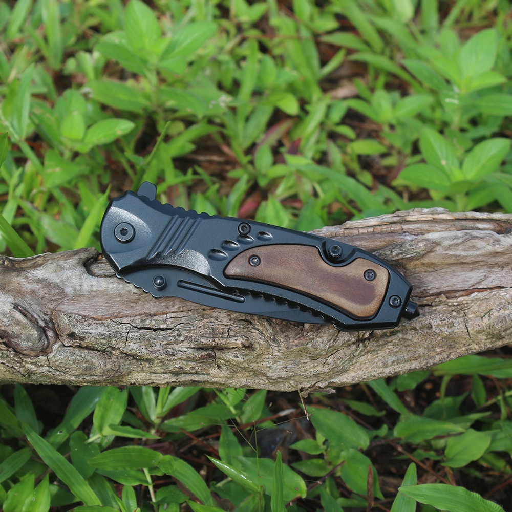 engraved wood handle pocket knife