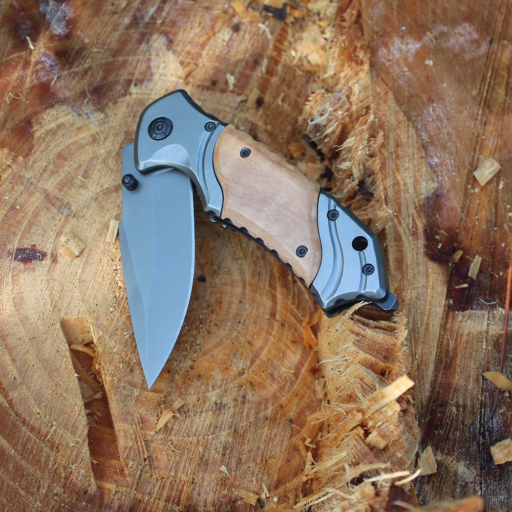 olive wood handle custom pocket knife for outdoors
