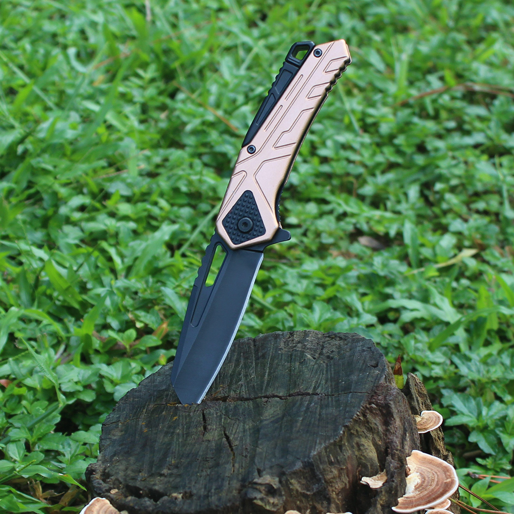 camping hunting knife folding with anodized aluminum handle