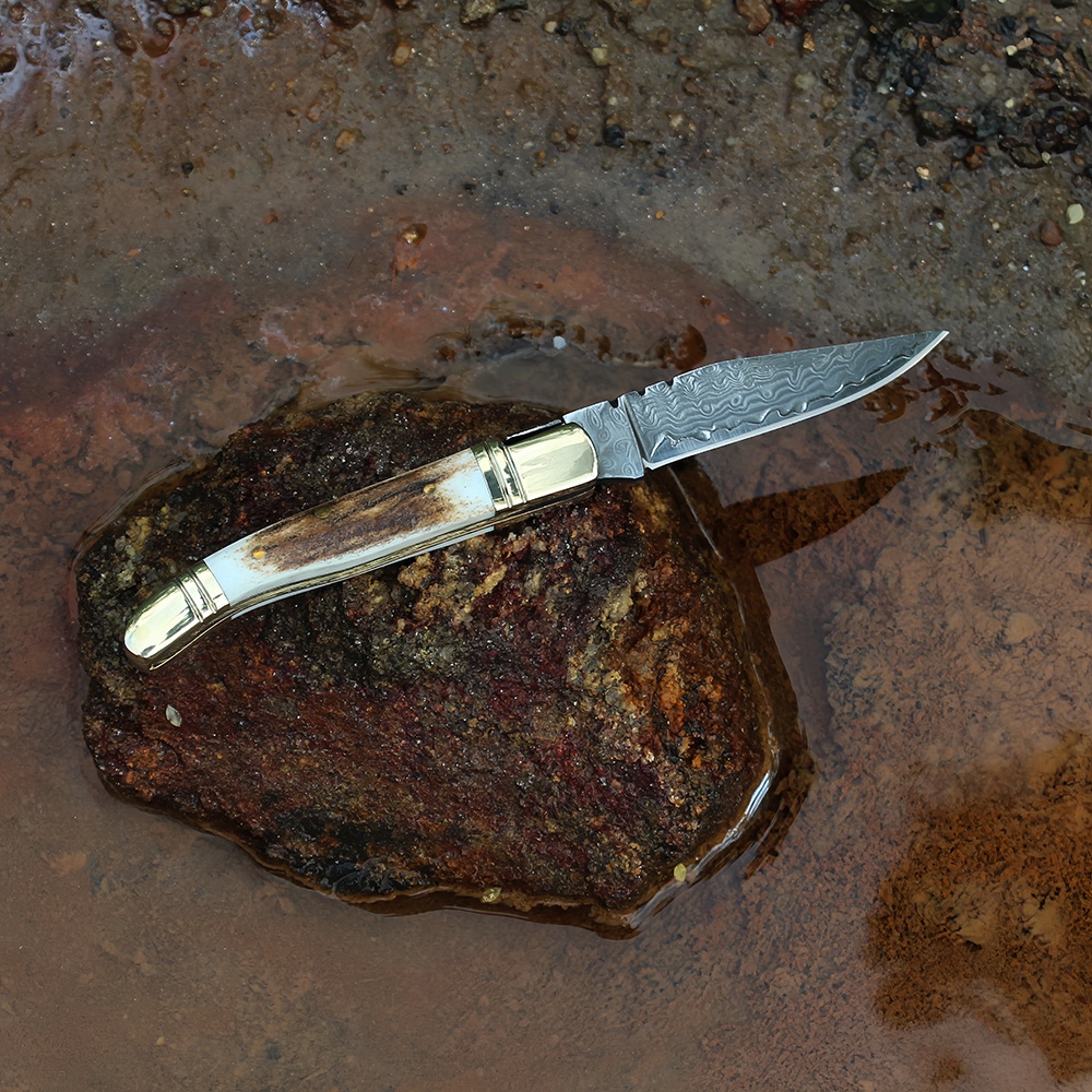 antler handle folding knife for self defense