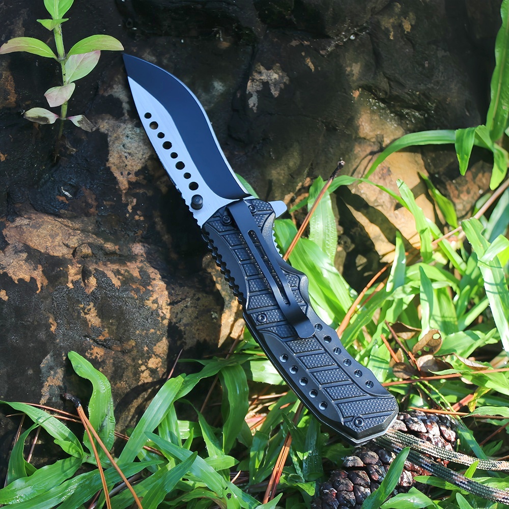 folding survival knife with belt clip
