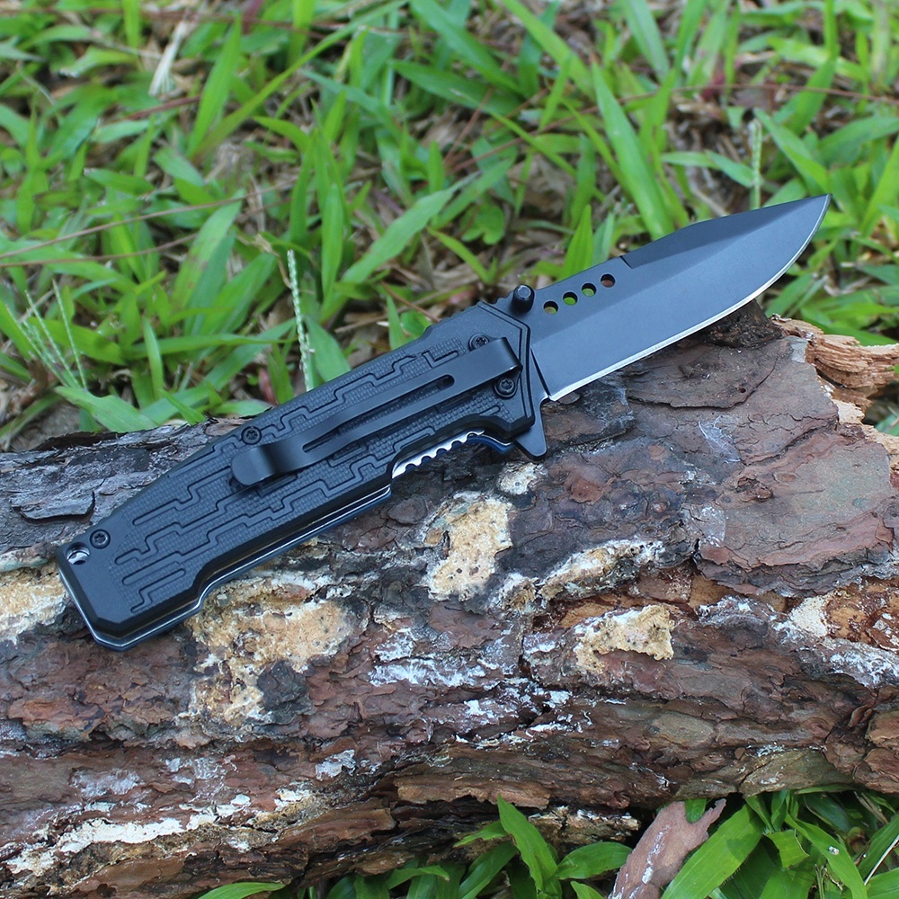 outdoor survival folding knife with belt clip