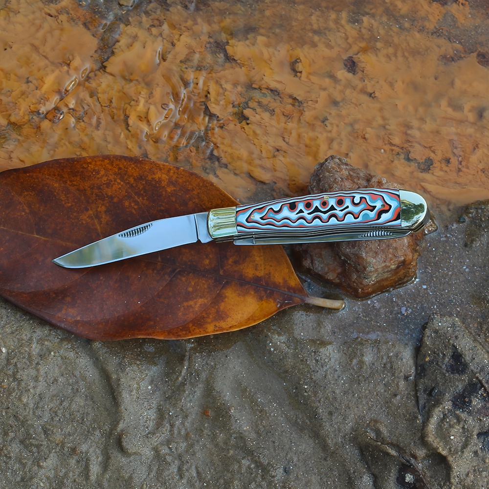 micarta handle folding knife texture detail