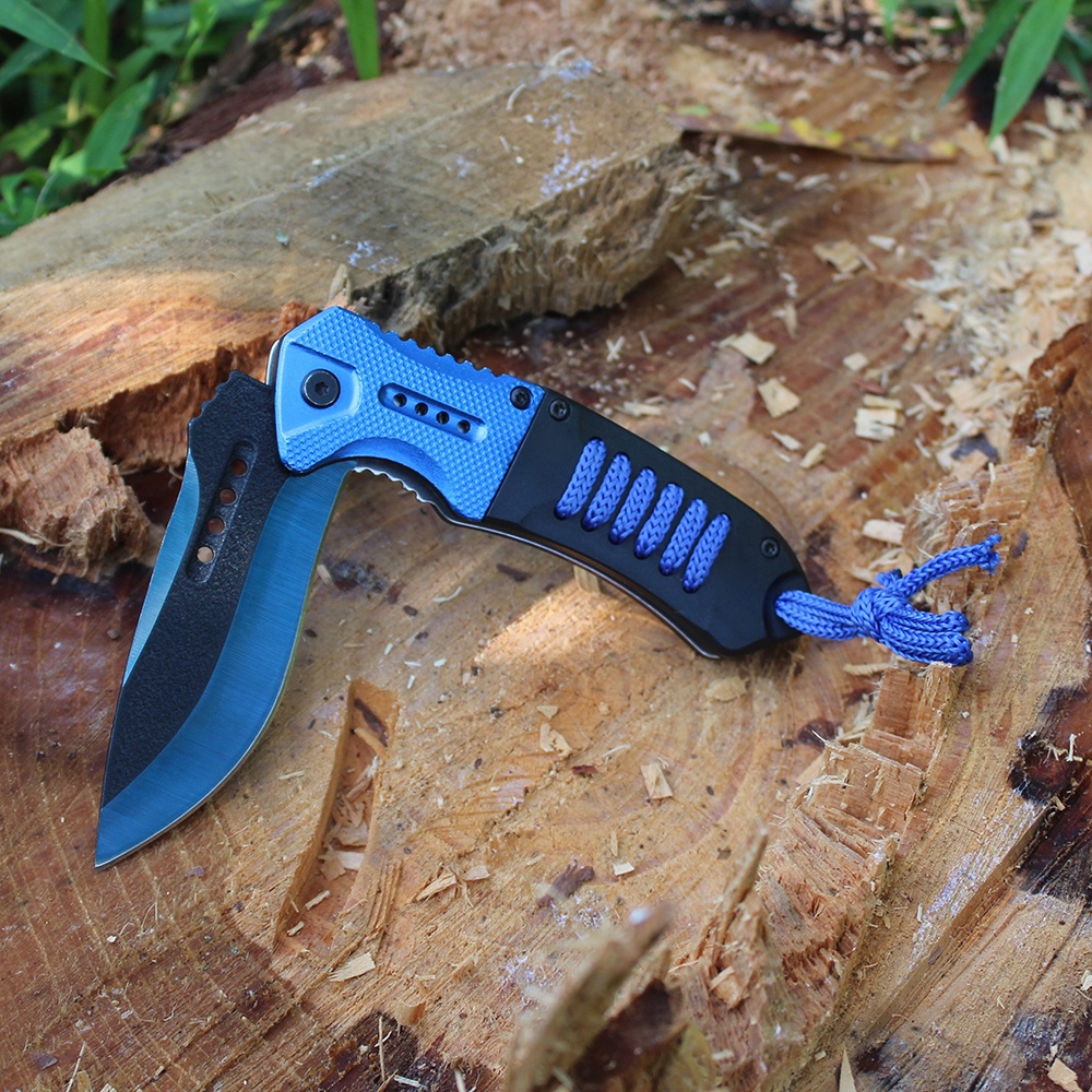 abs handle pocket knife with textured non-slip surface for wet or sweaty conditions