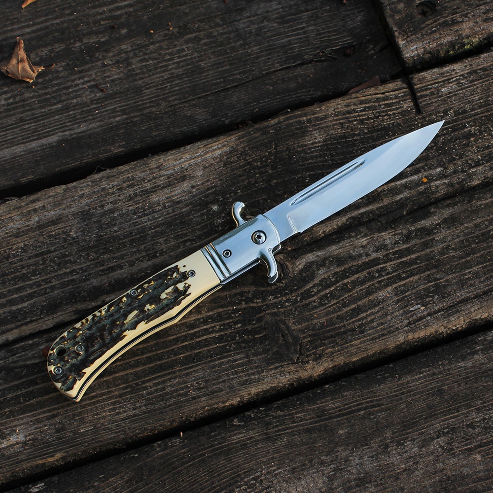 pocket knife for men with simulated stag horn handle