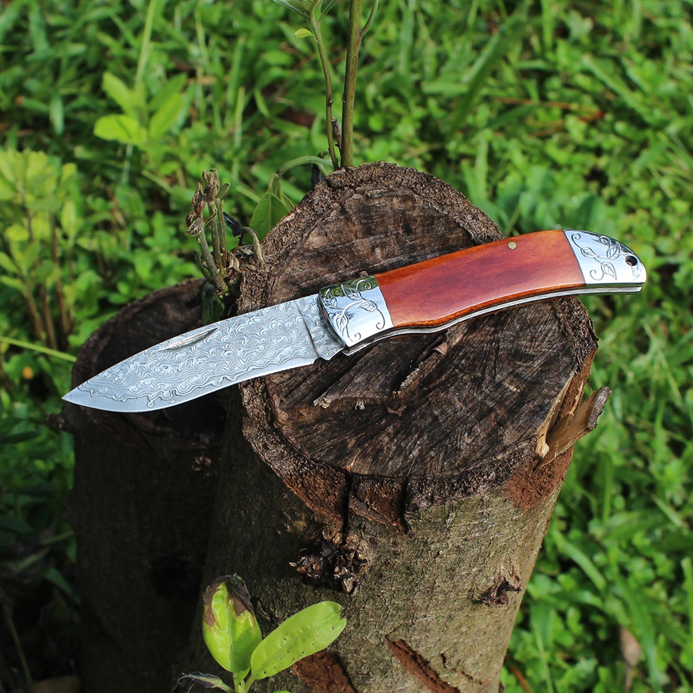 damascus steel pocket knife with bone handle