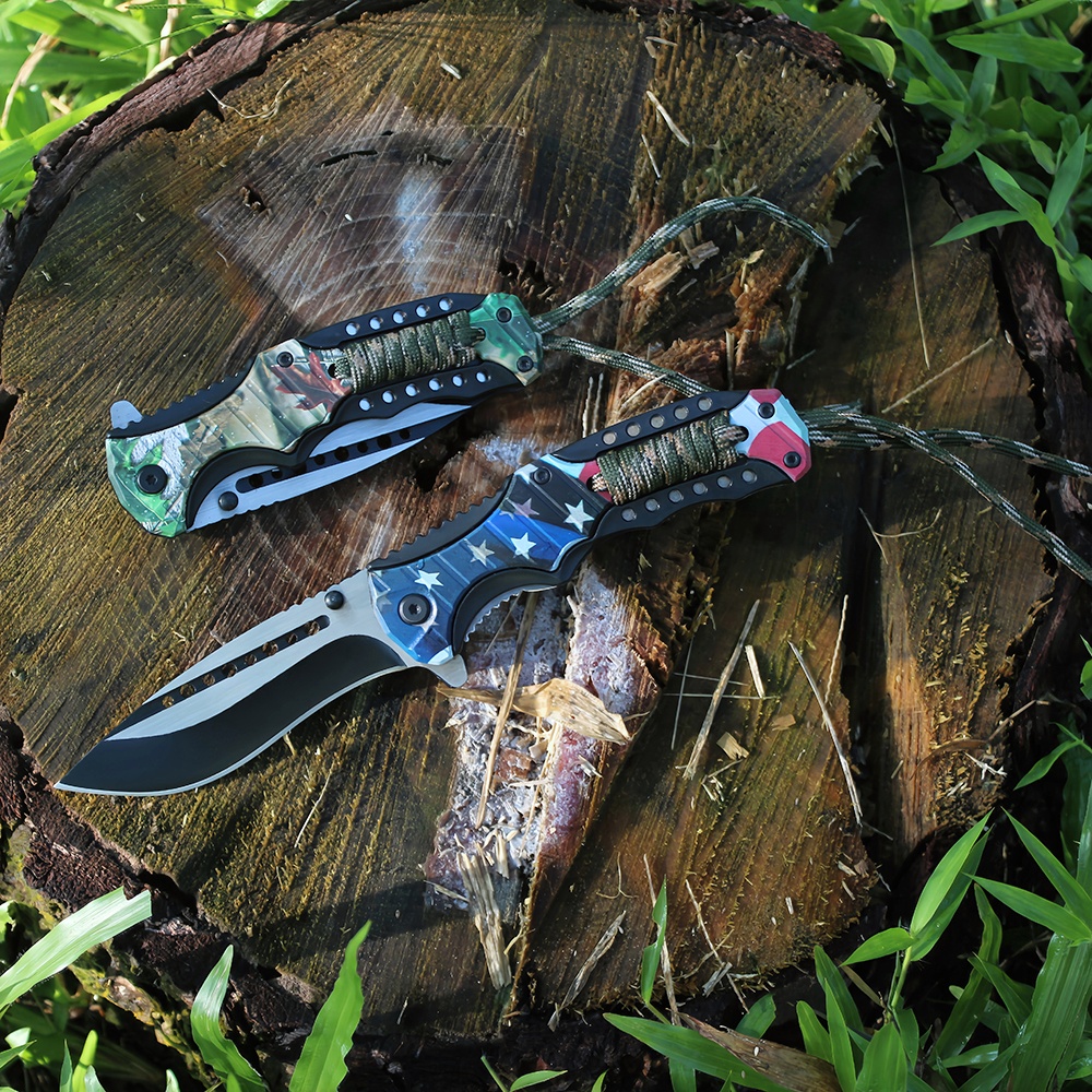 camping knife for survival wrap rope handle