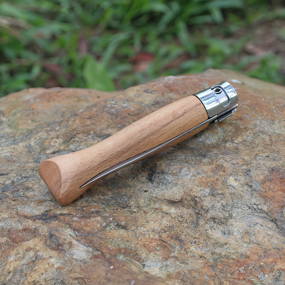 safety lock wood handle folding knife