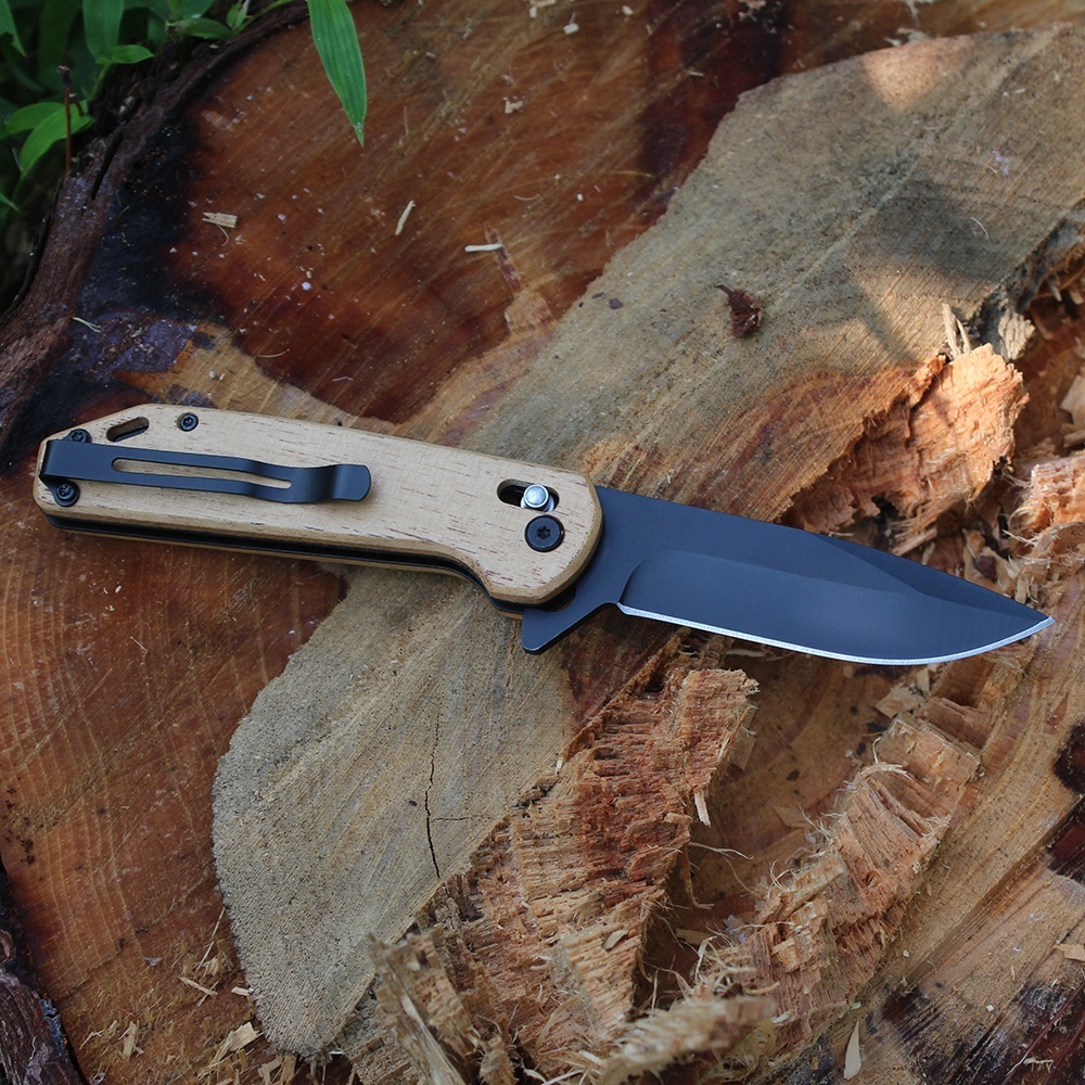 wood handle pocket knife with deep carry clip