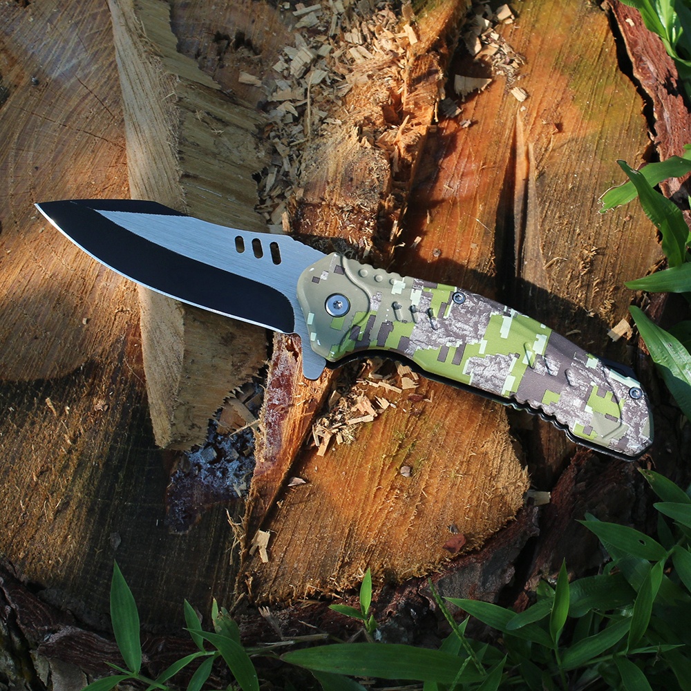 folding hunting knife ABS handle camo color