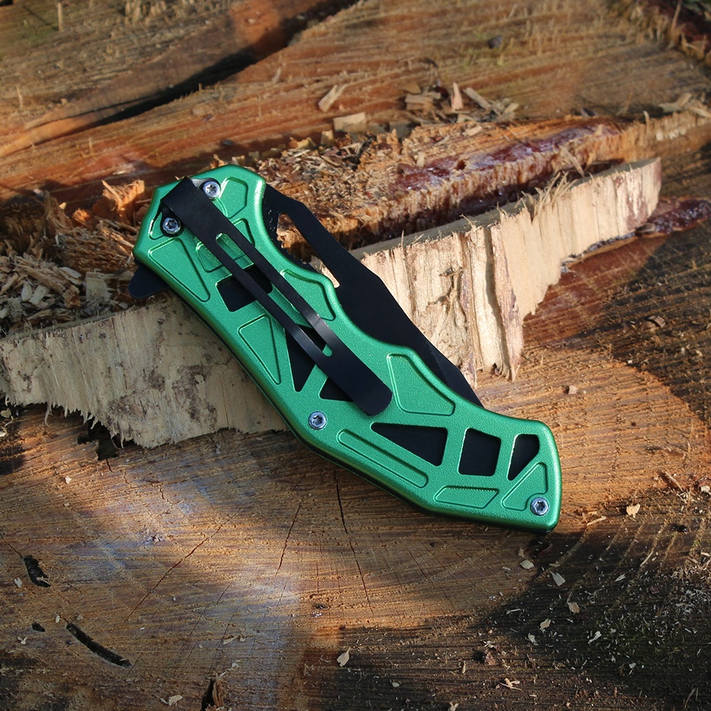 aluminum handle camping knife close-up viewed