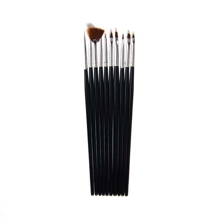 2020 New Fashionable Design Is Exquisite Acrylic With Rhinestones Black 10 Pcs Gel Nail Brush Set