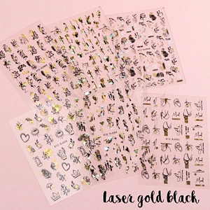 Hot Gold Leopard Pattern Black Gold Rose Gold Plant Abstract Lines Nail Stickers