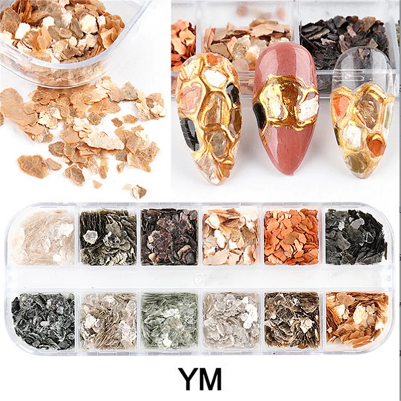 12 Grid Glitter Abalone Shell Flakes For Nail Art Decoration