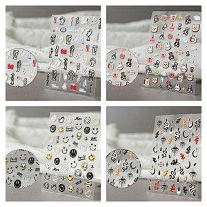 5D Flower Cookie Emoji Face Relief Nail Stickers