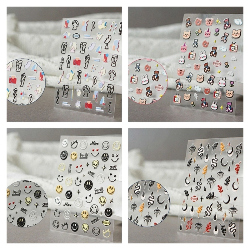 5D Flower Cookie Emoji Face Relief Nail Stickers