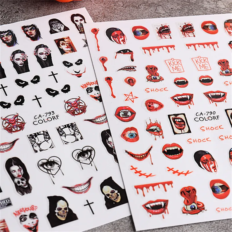 Halloween Skull Red Lips Nail Sticker