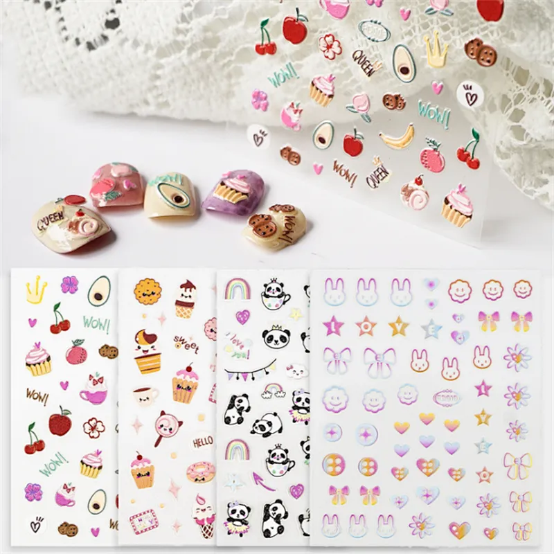 5D Flower Cookie Emoji Face Relief Nail Stickers