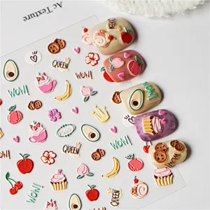 5D Flower Cookie Emoji Face Relief Nail Stickers
