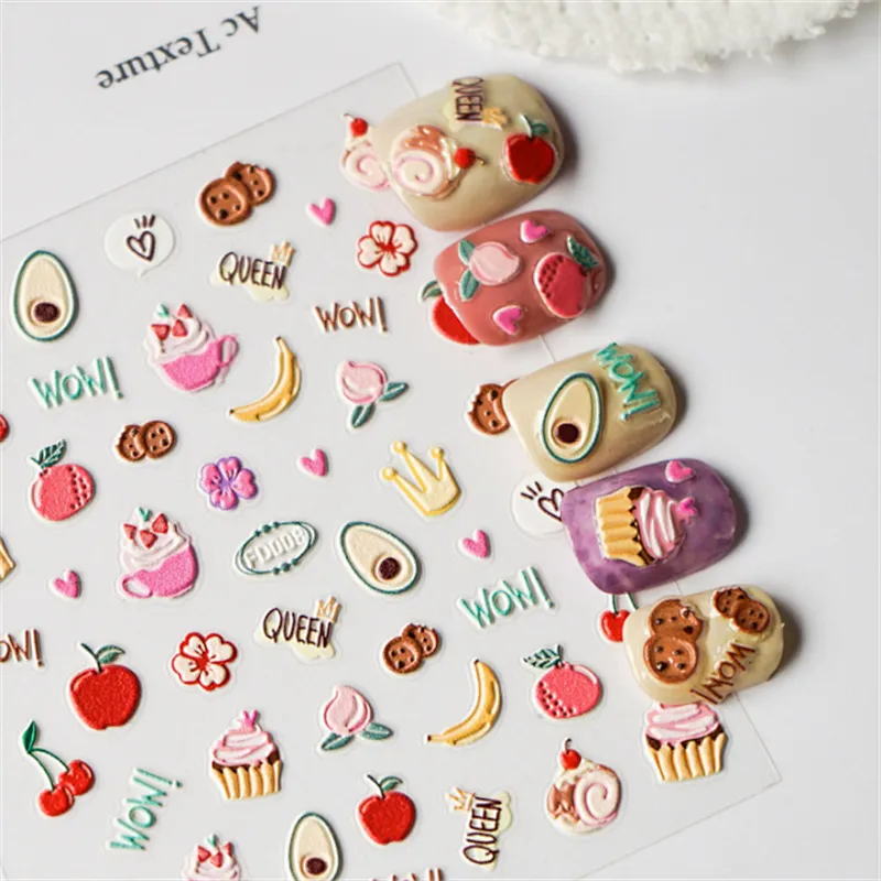 5D Flower Cookie Emoji Face Relief Nail Stickers
