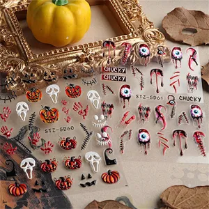 Halloween 5D Spider Web Pumpkin Skull  Nail Stickers