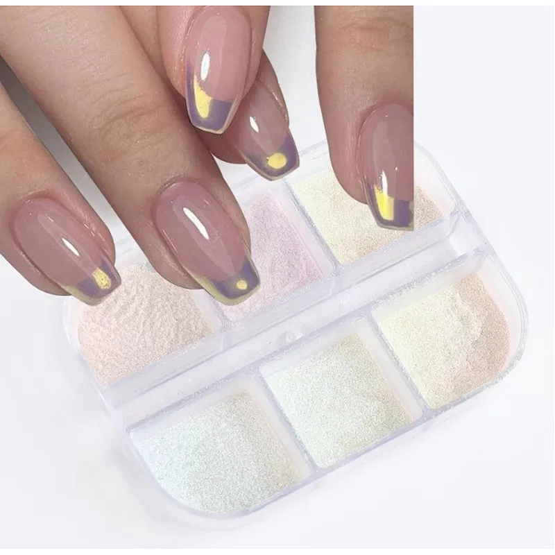 6 Grids Sugar Aurora Shell Mirror Powder